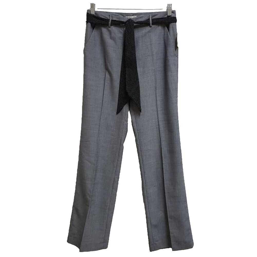 Liz Clairborne Womens Gray Wool Straight Flat Front Pants Tie Belt Sz 6 Preppy